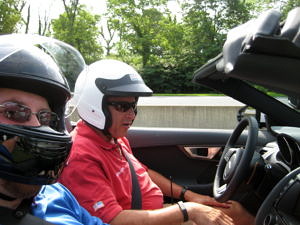 Me (in blue), and my instructor in the Jaguar F-Type