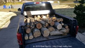Even with its issues, the F-150 didn't mind some hard work - in this case, a full bed of fresh-cut logs