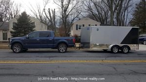 The F-150 looks right at home with a fairly large trailer hitched to it